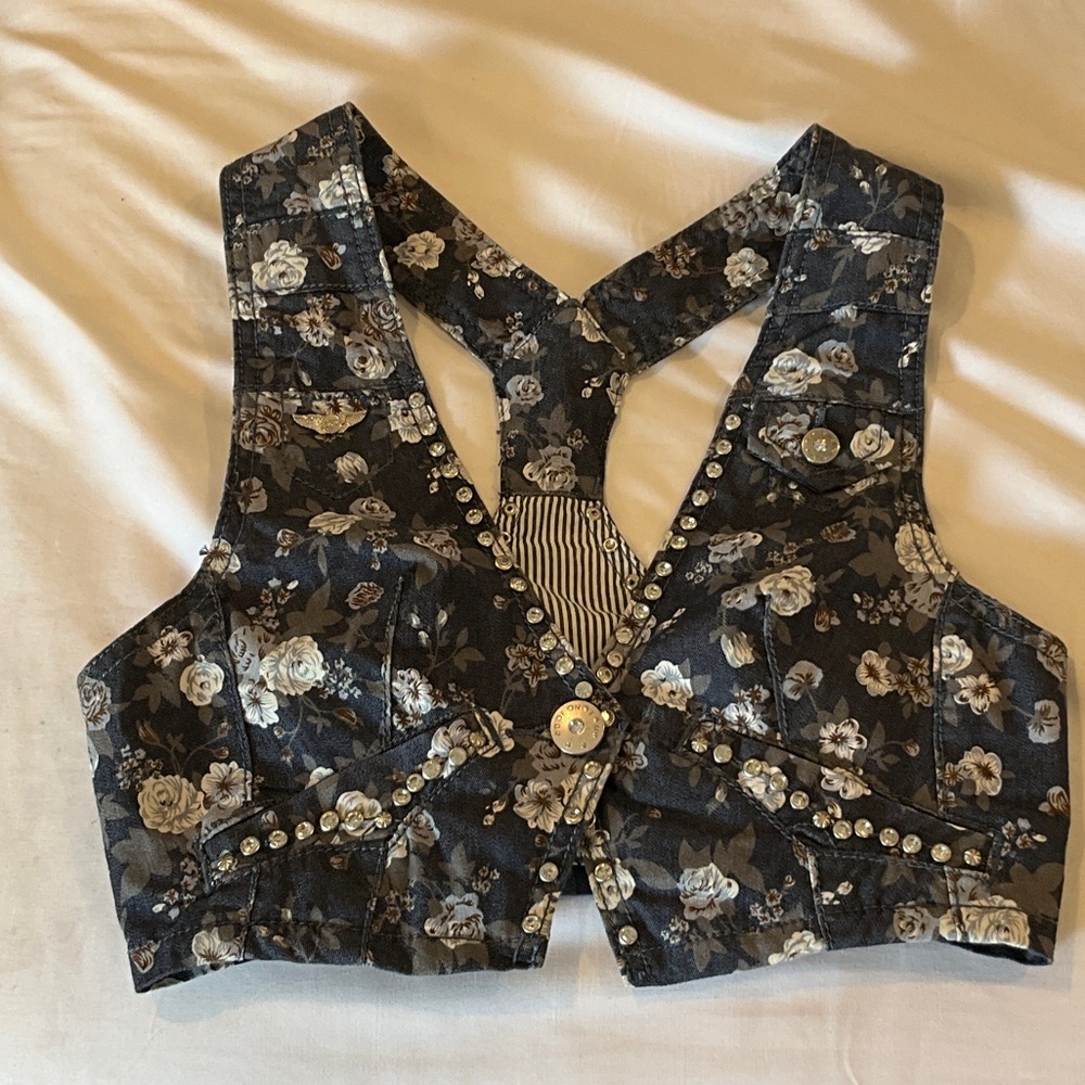 Floral Black Crop Top with Studded Details